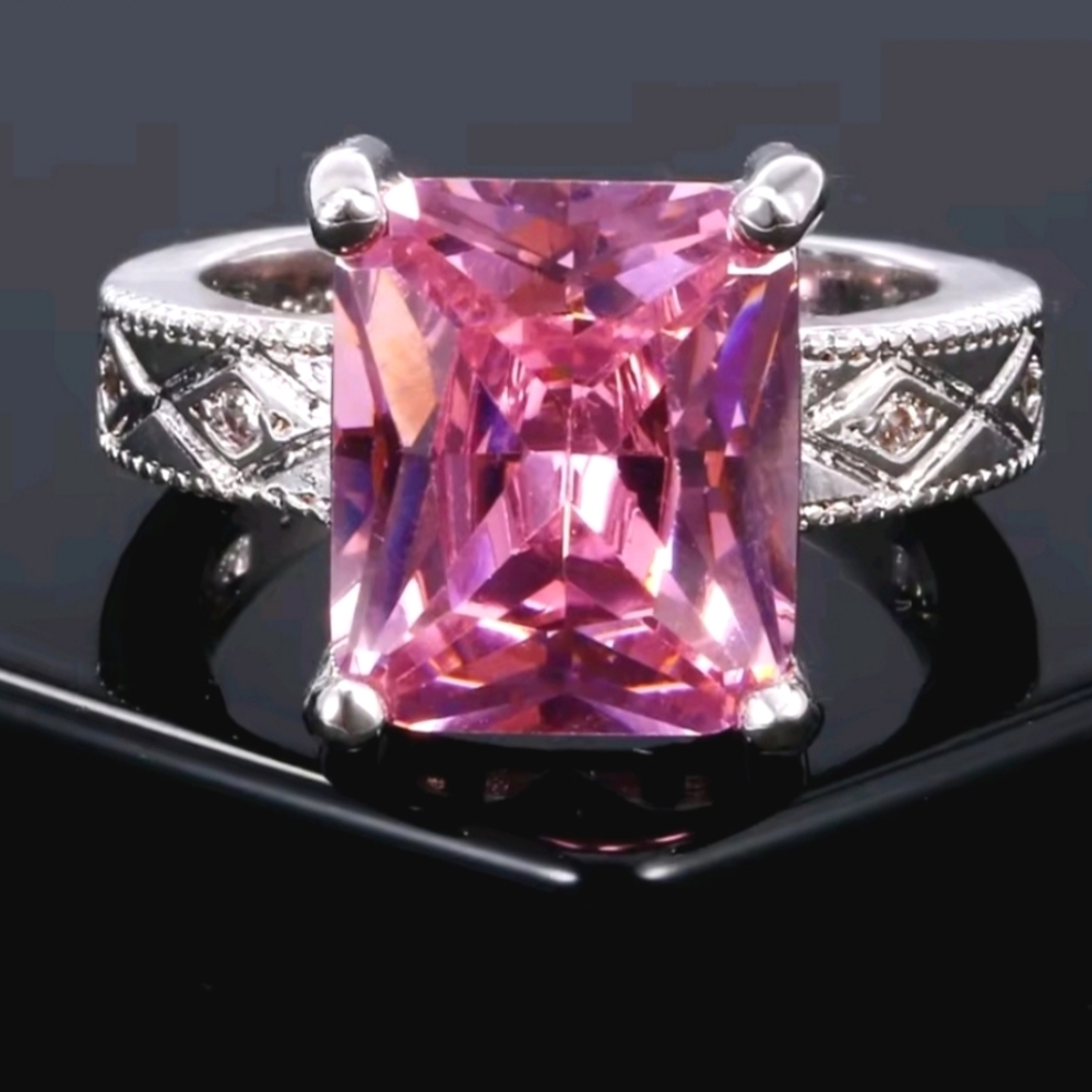 Elegant Pink Gemstone 925 Silver Ring Sz 9
